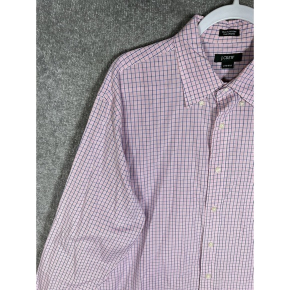 J Crew 100s 2-Ply Cotton Button Down Shirt Mens Large Pink Plaid Long Sleeve - Picture 6 of 16